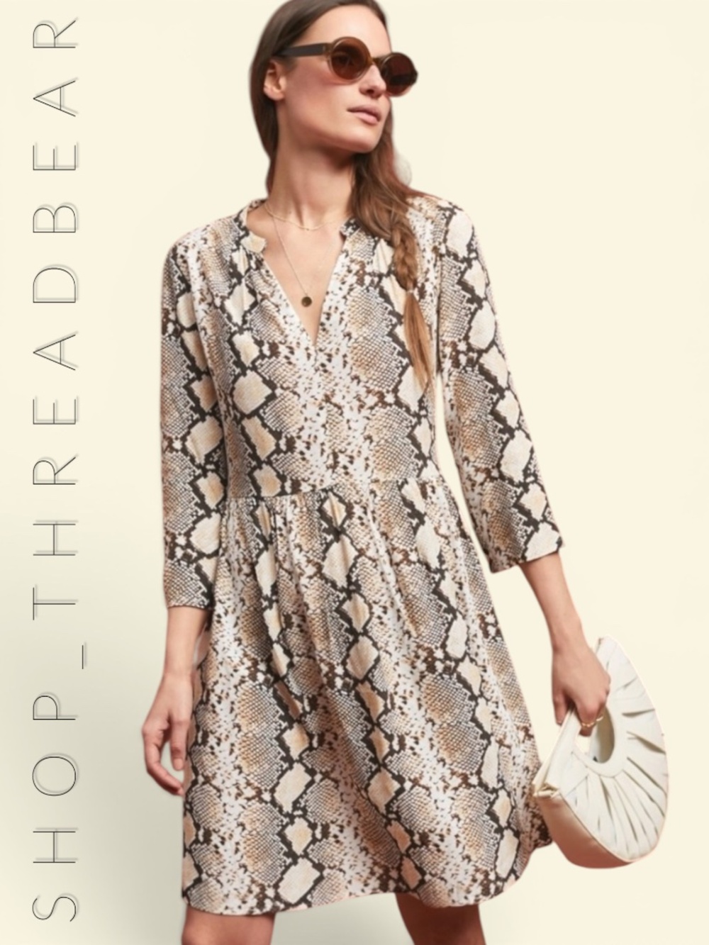 EUC [Maeve · Anthro] White Beige Black <Juno> Snakeskin Babydoll Mini Dress | XS